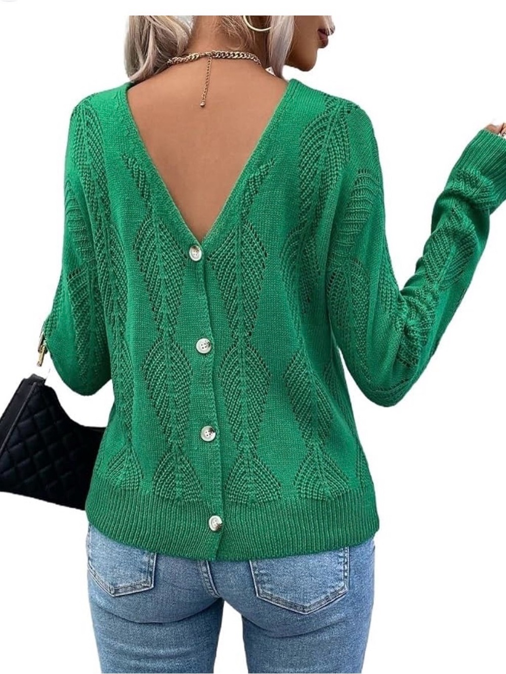 SHEIN Green V-Neck Button Front Knit Cardigan